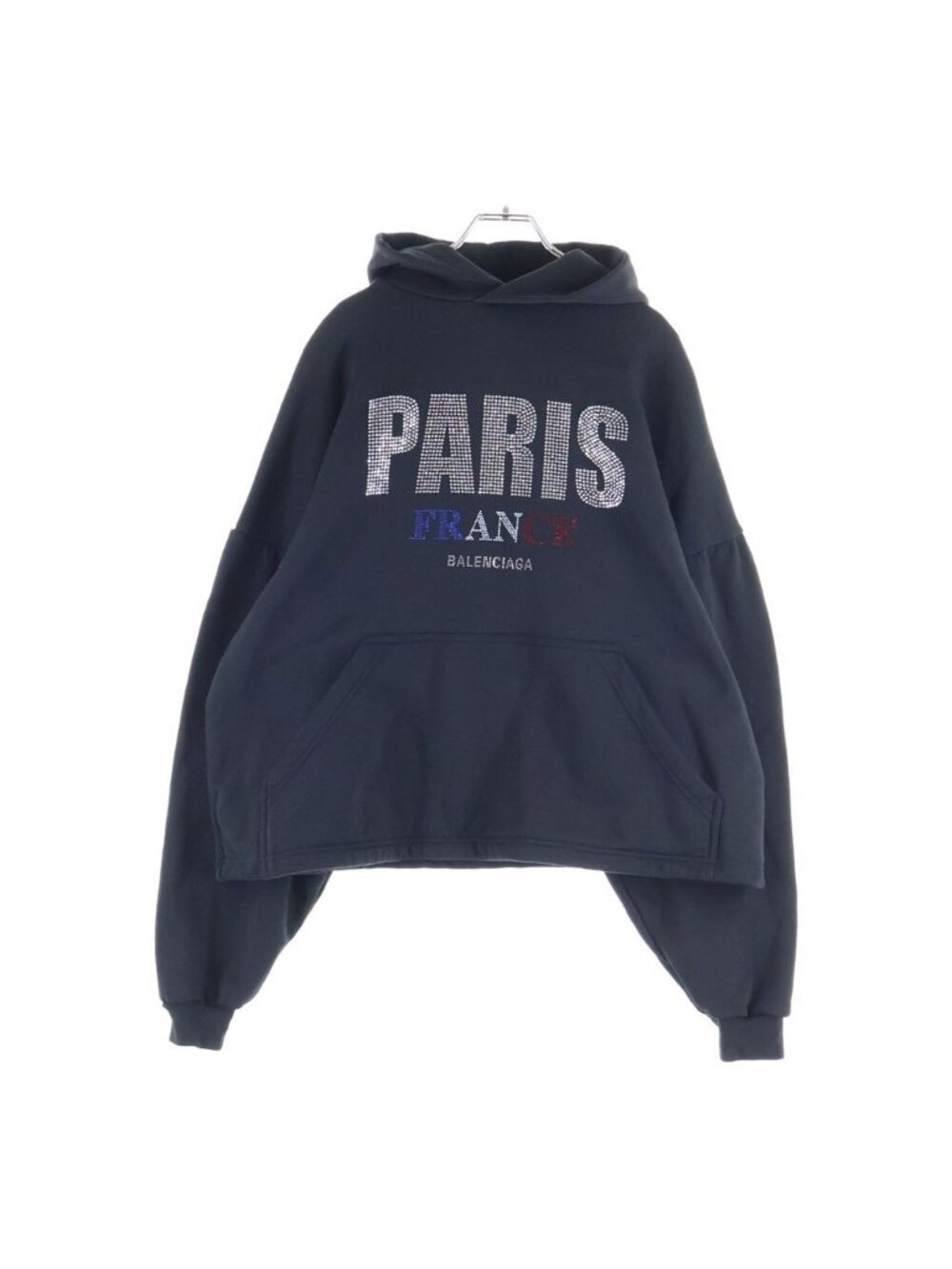 Balenciaga Cropped Hoodie Rhinestone Design Hooded Sweatshirt Pullover Black